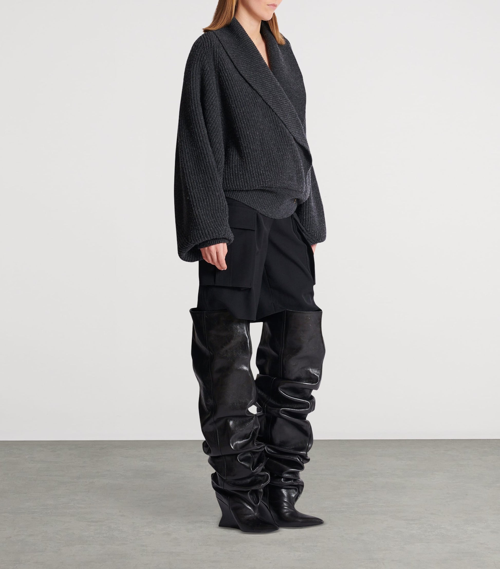 Balmain Grey Wool Oversized Wrap Sweater