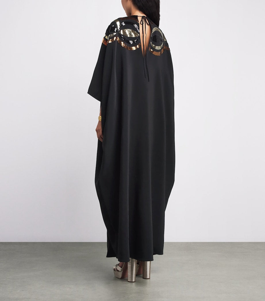 Black Crepe Sequin-Embellished Maxi Kaftan Dress