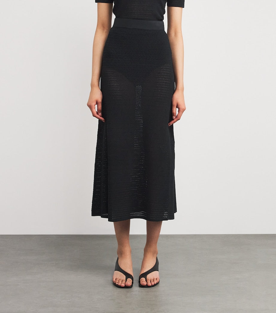 Victoria Beckham Black Knitted Midi Skirt
