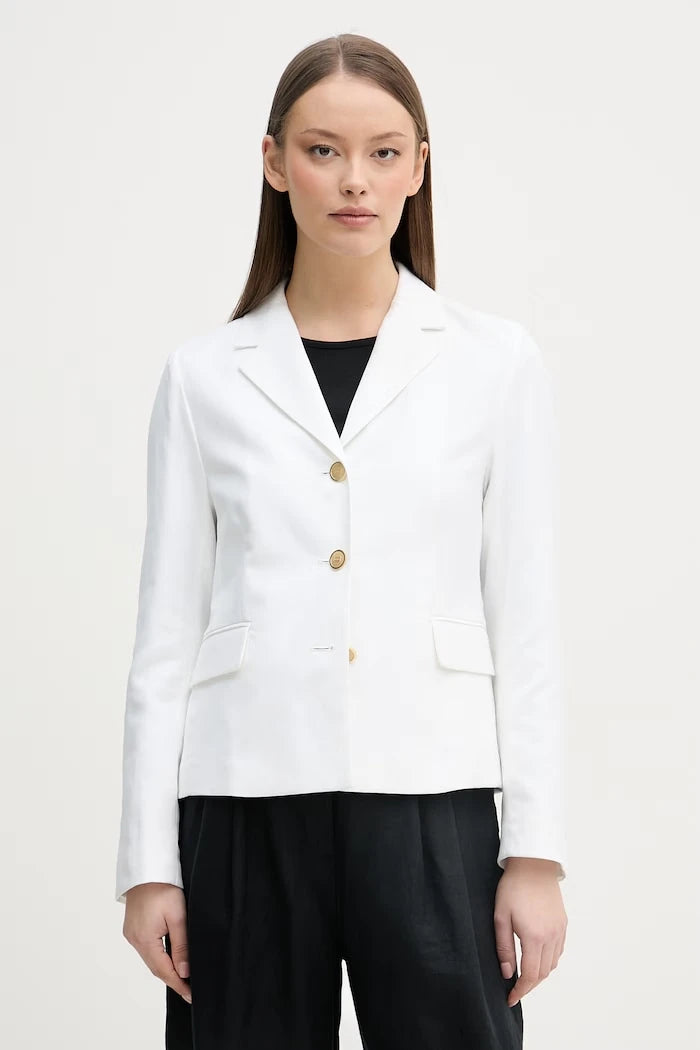 Tommy Hilfiger tek düğmeli kadın blazer ceket, keten karışımlı