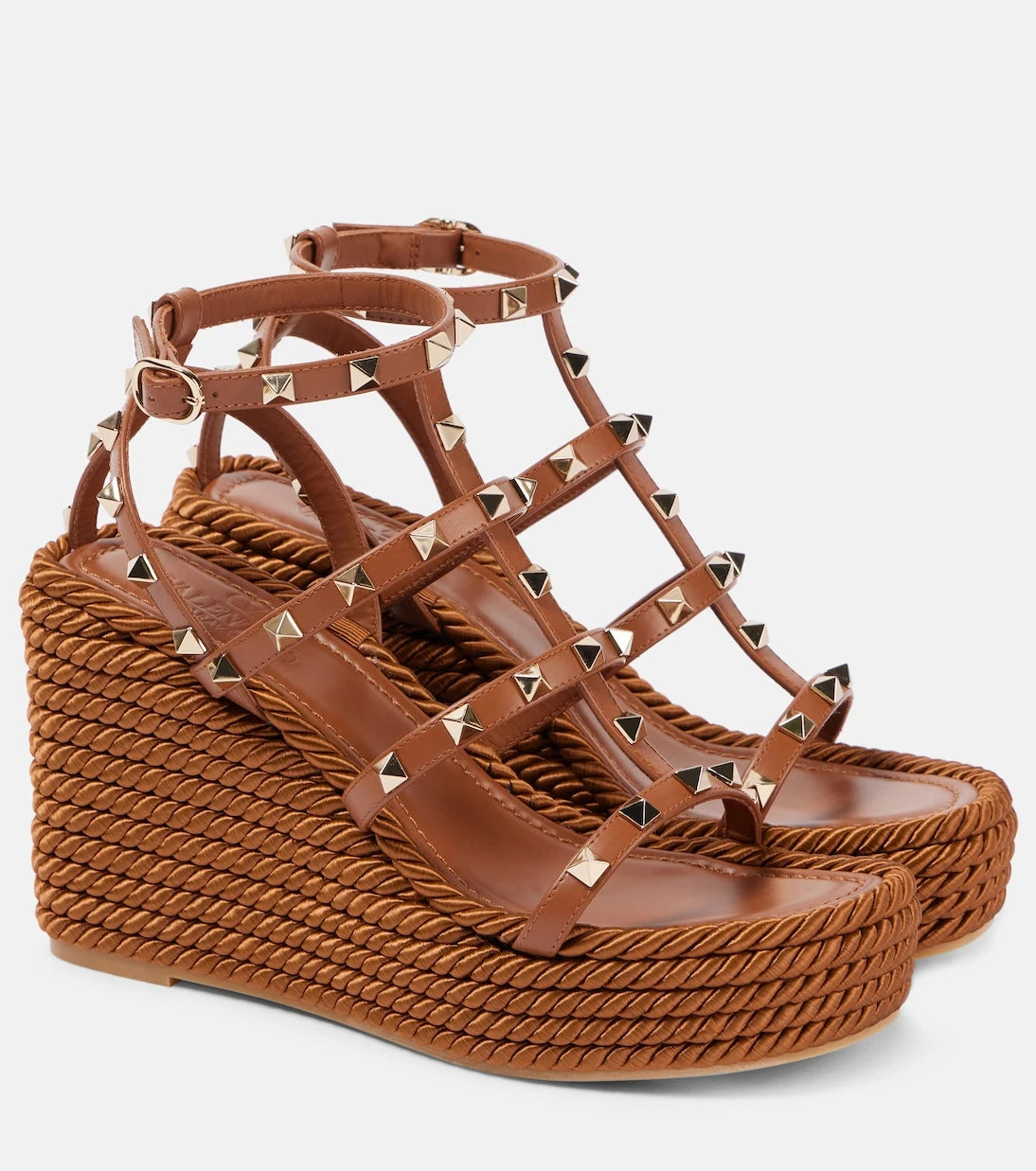 Valentino Garavani - Rockstud Torchon 95 leather espadrille wedges