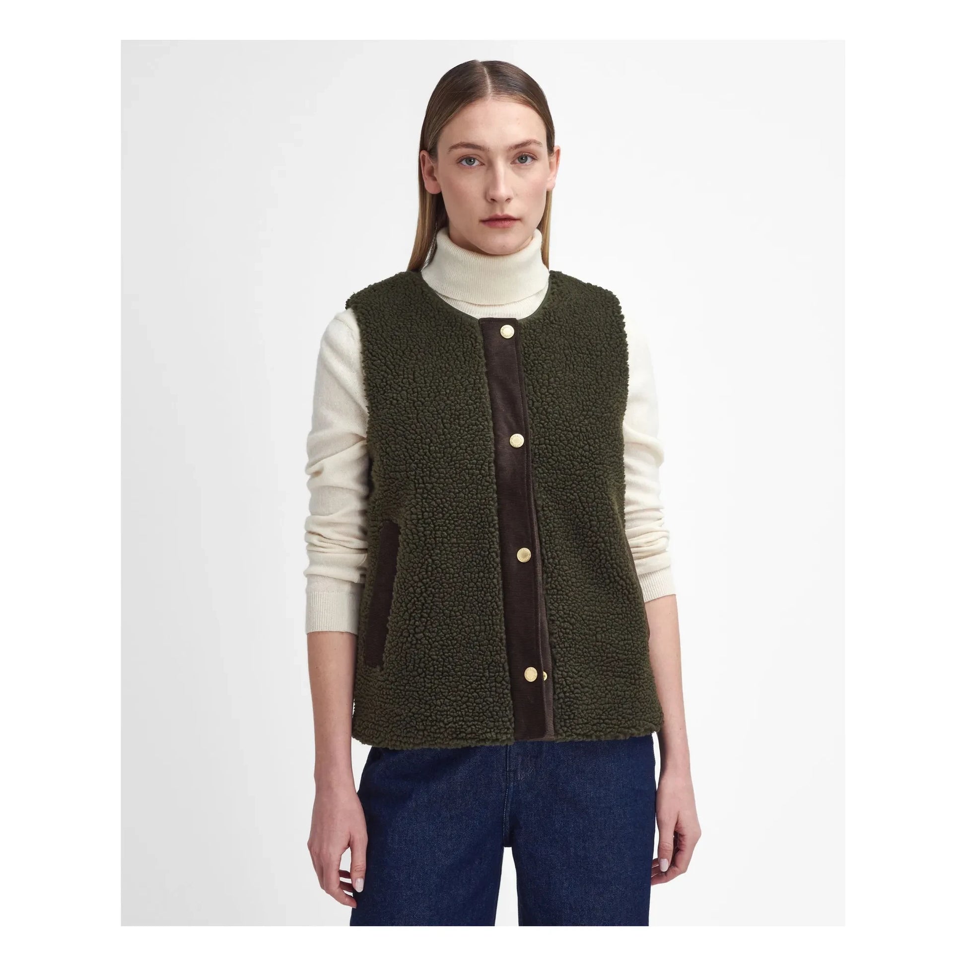 Barbour - Dulsie Shearling Sleeveless Jacket | Olive green