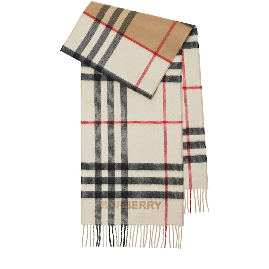 Burberry Beige Cashmere Contrast Check Scarf