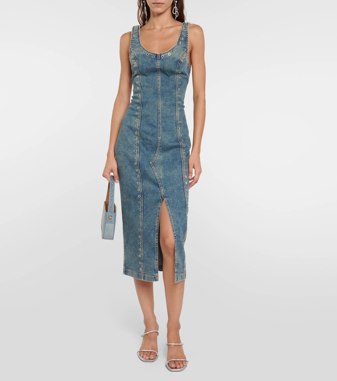 Blumarine - Embellished denim midi dress