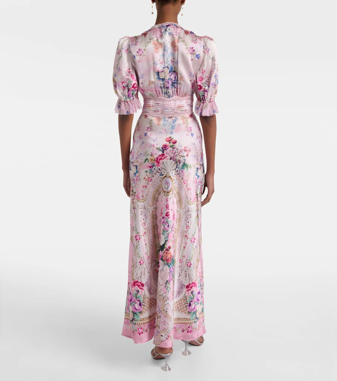 Camilla - Lace-trimmed printed silk midi dress
