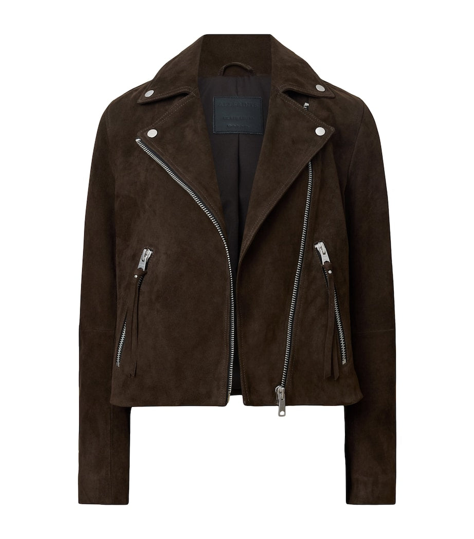 AllSaints Brown Suede Dalby Biker Jacket