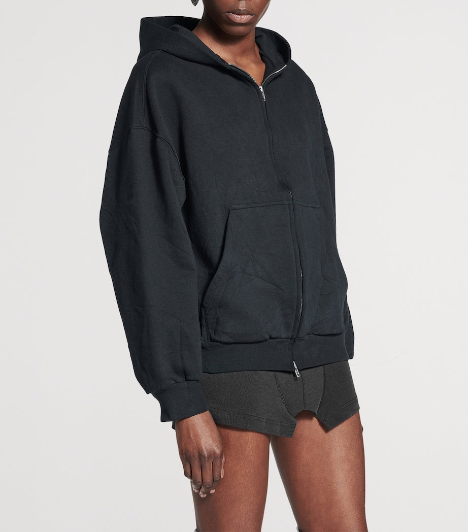 Grey Cotton Zip-Up Hoodie