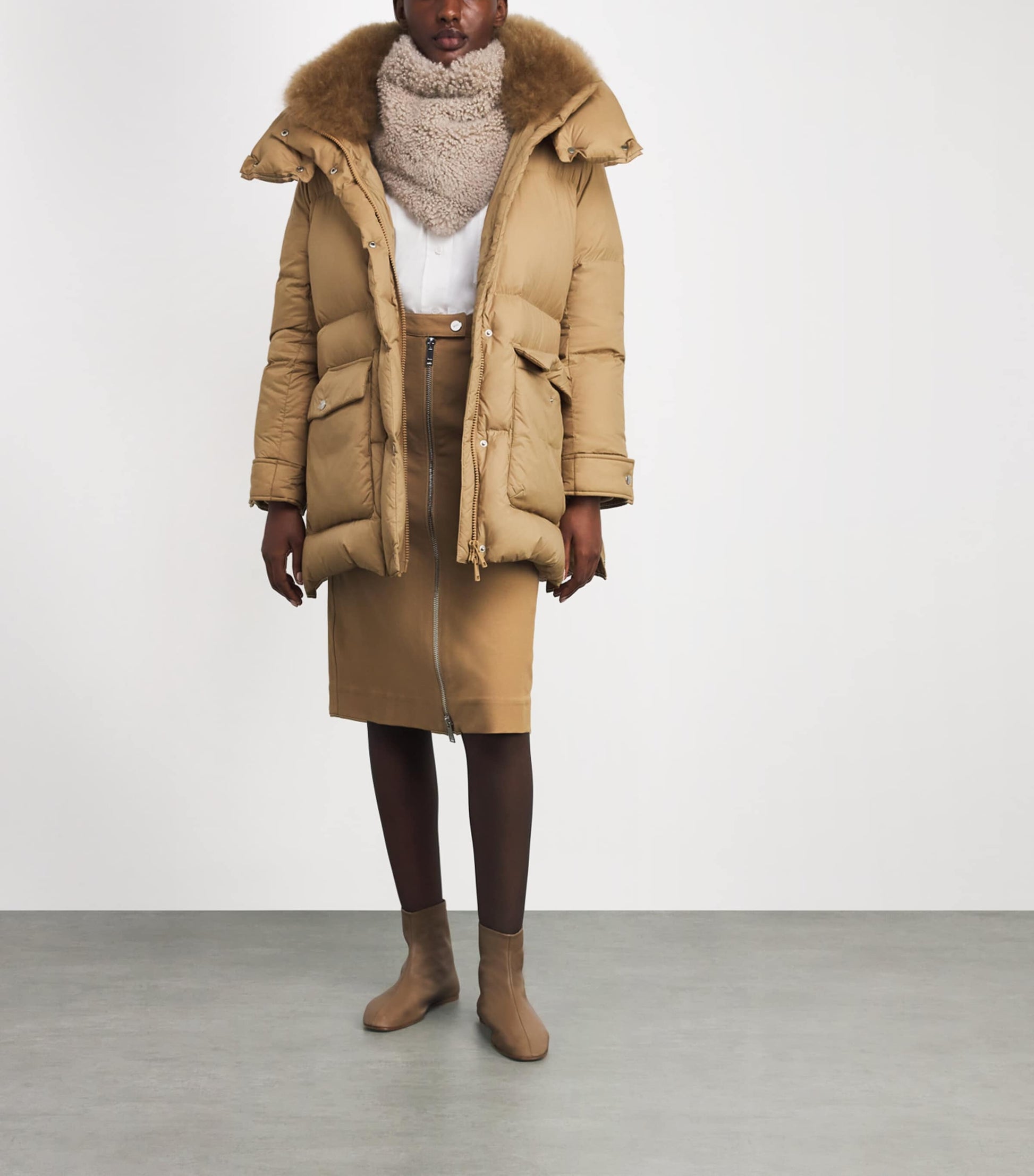 Yves Salomon Beige Down-Fur Technical Puffer Jacket (83cm)