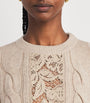 Max Mara Beige Wool-Cashmere Cable-Knit Lace Sweater