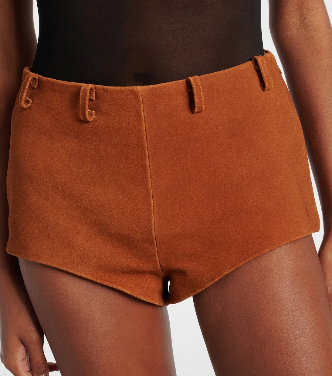 Self-Portrait - High-rise suede shorts