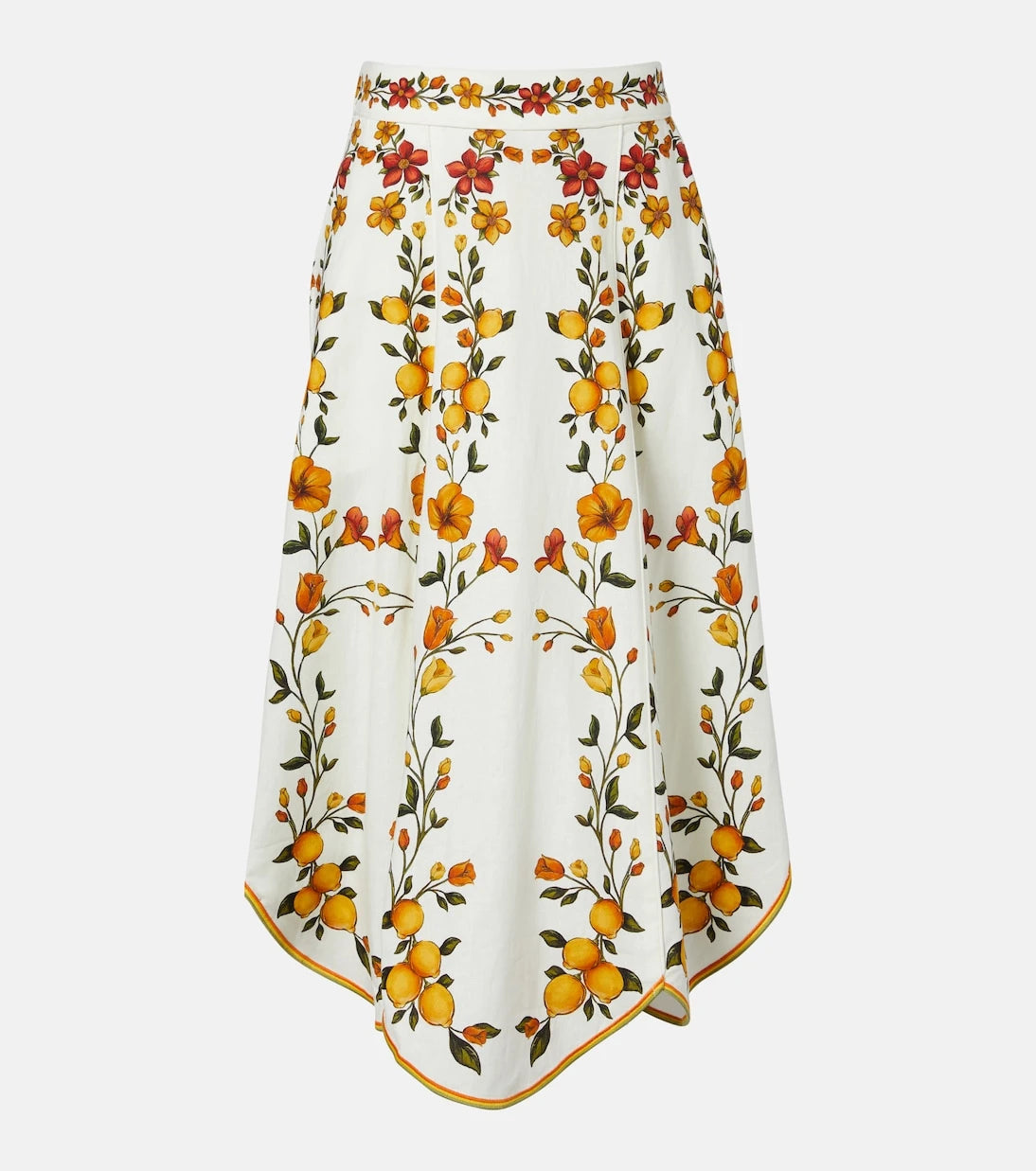 Farm Rio - Lemon Bouquet linen-blend midi skirt