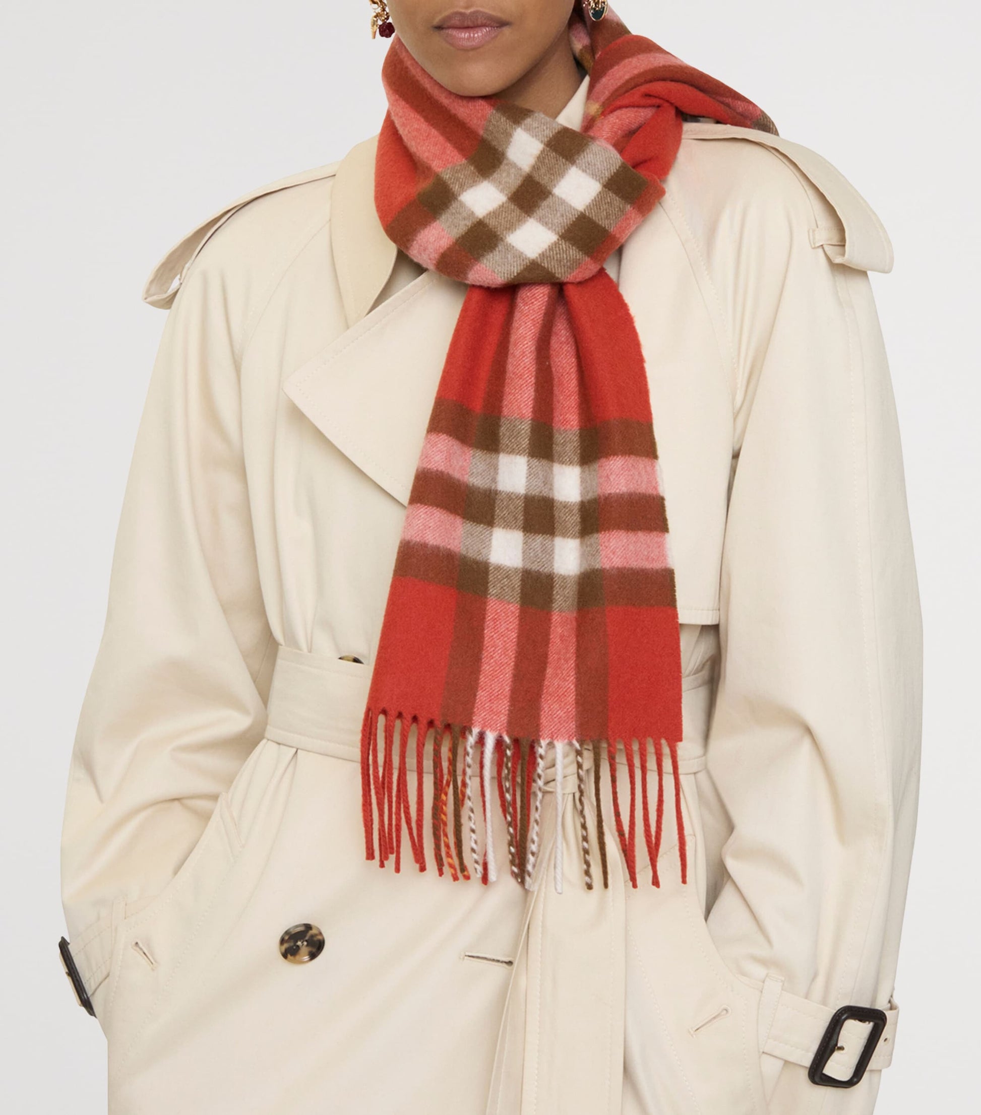 Burberry Red Cashmere Check Scarf
