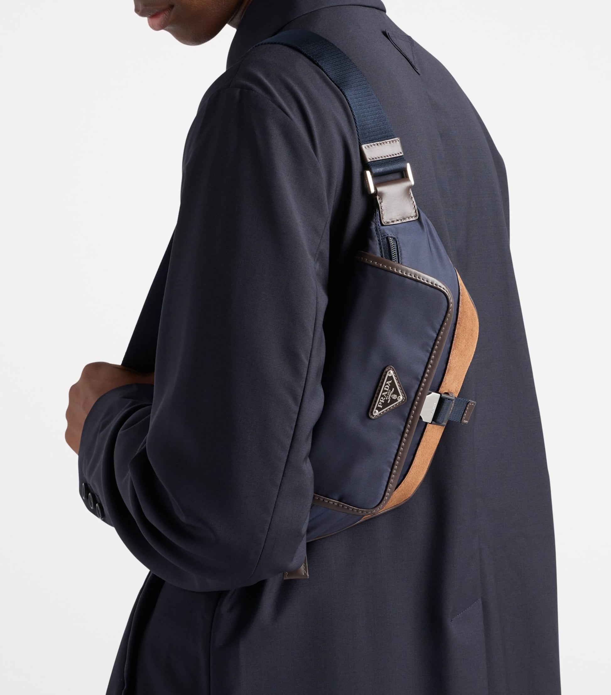 Small Re-Nylon and Leather Cross-Body Bag