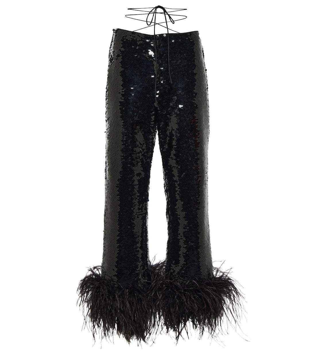 Magda Butrym - Feather-trimmed sequined straight pants
