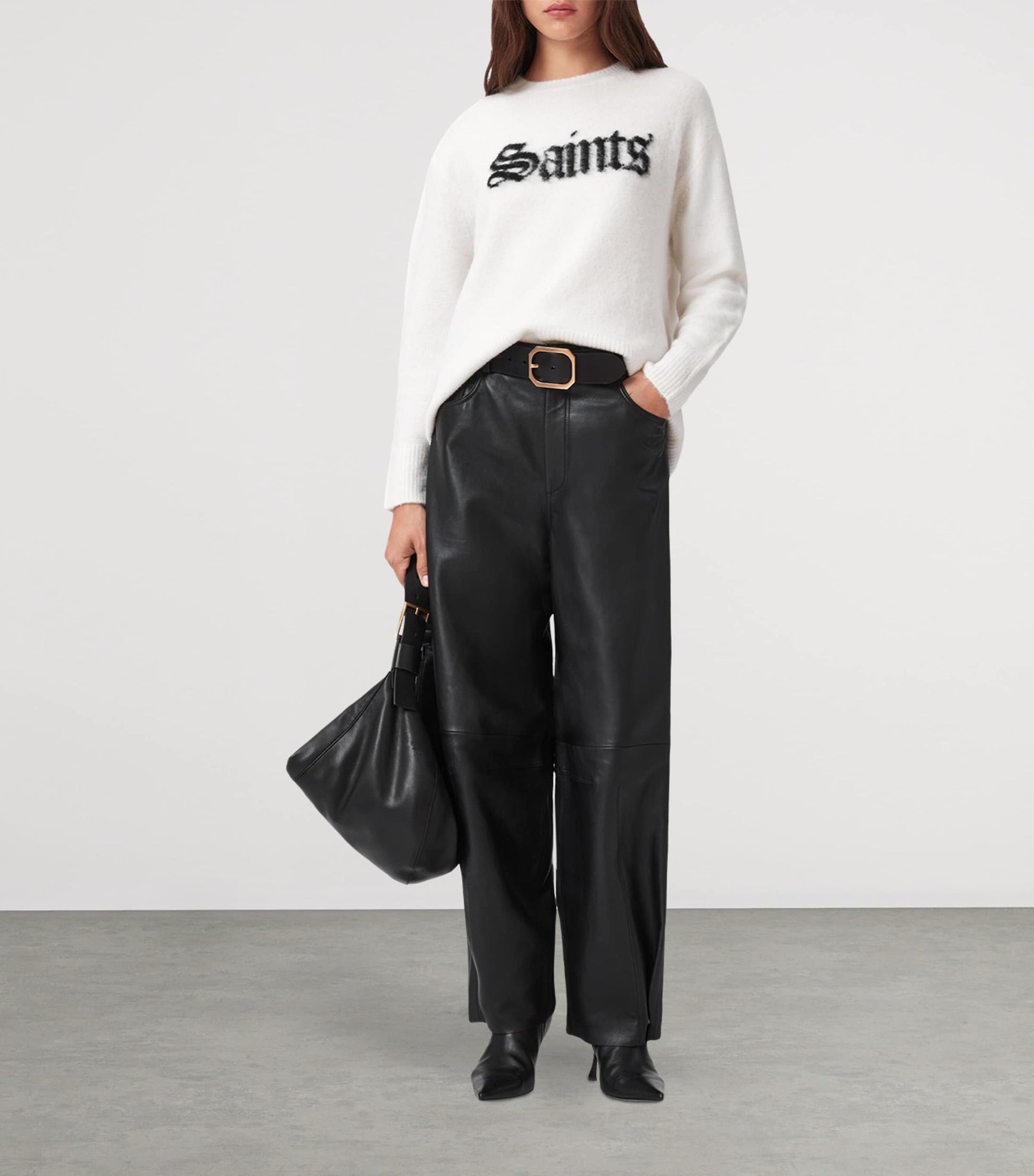 AllSaints Black Leather Jett Lea Trousers