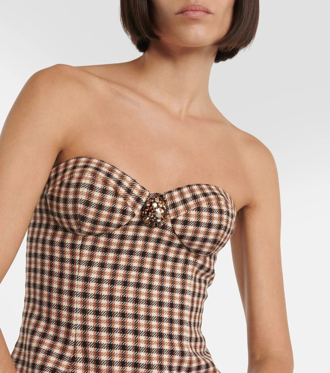 Area - Checked wool and cotton bustier dress