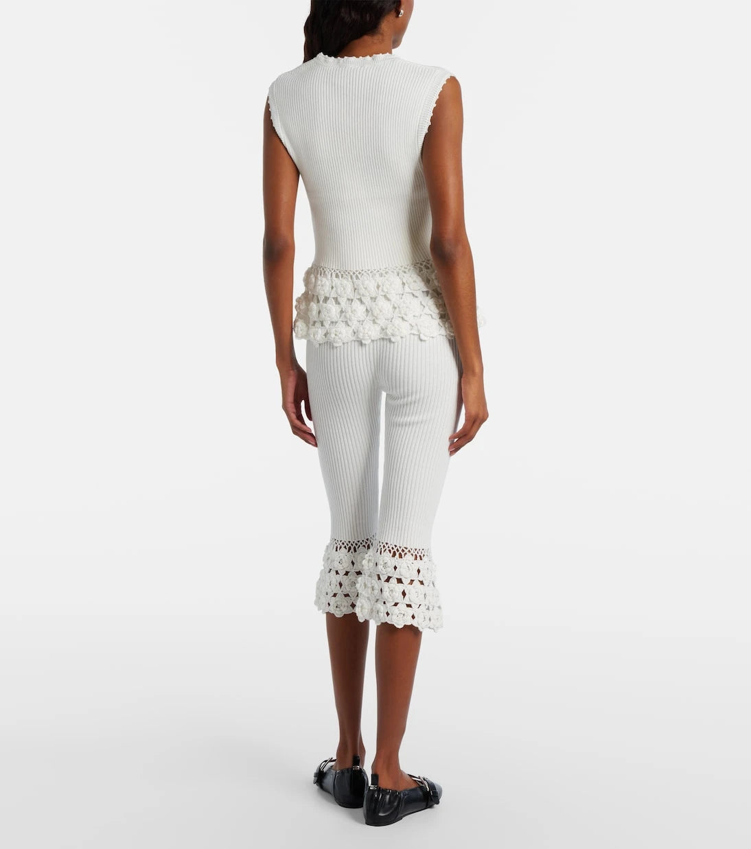 Ganni - Crochet-trimmed ribbed cotton-blend capri pants