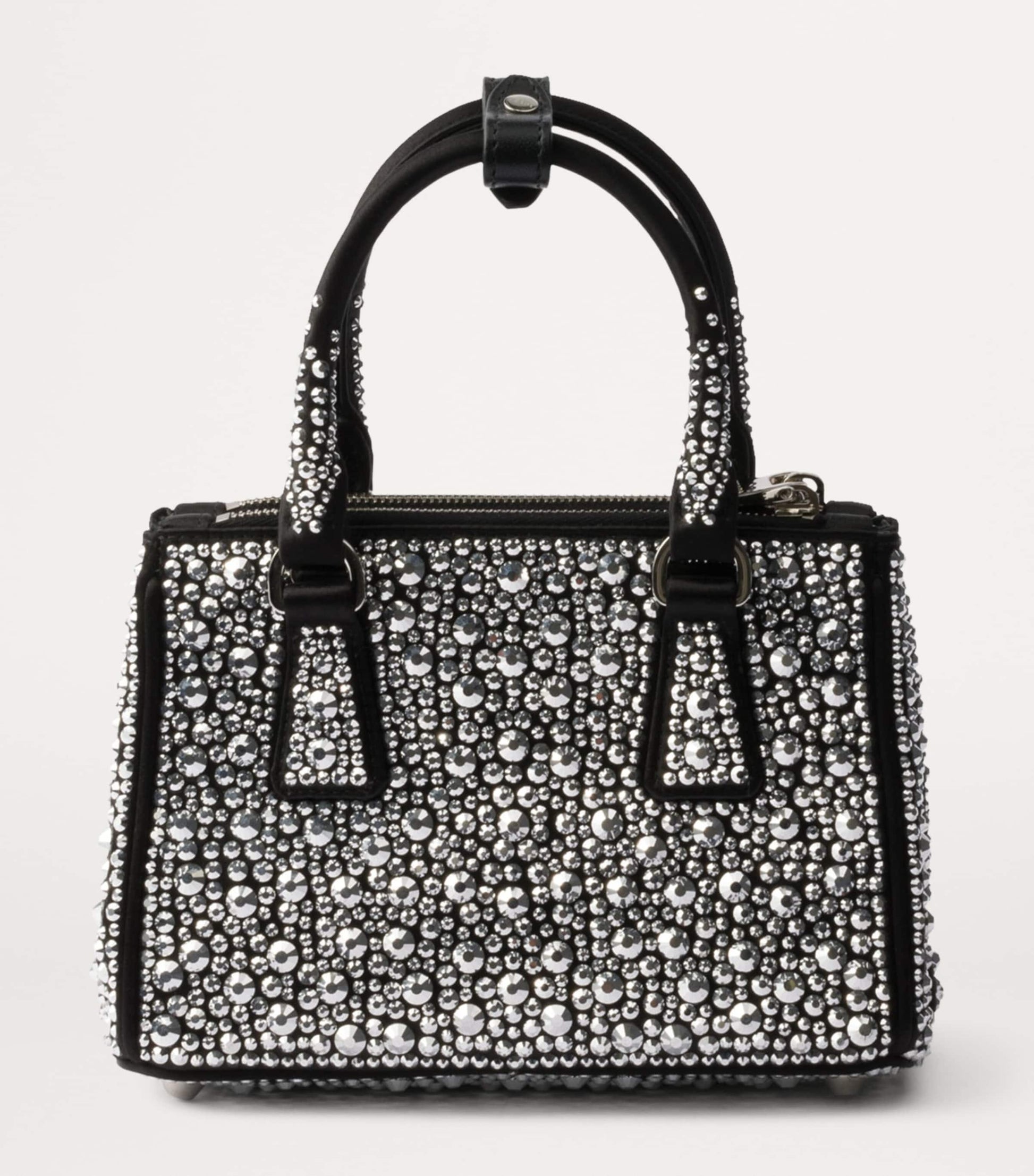 Metallic Micro Satin Crystal-Embellished Galleria Top-Handle Bag