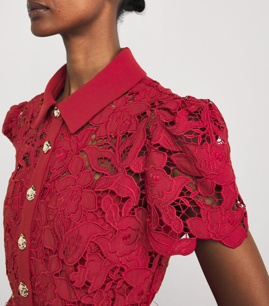 Self-Portrait Burgundy Lace Belted Mini Dress