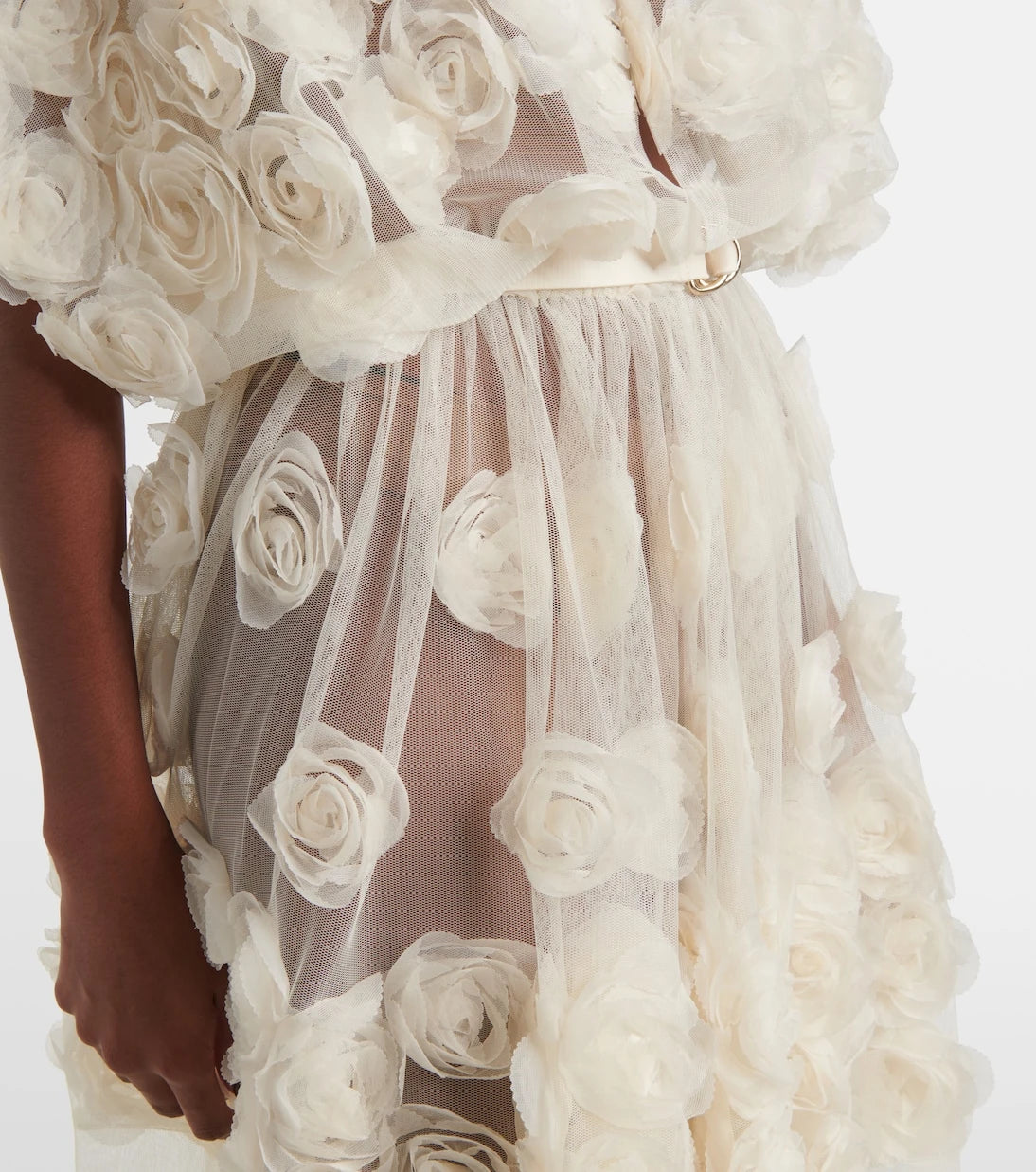 Norma Kamali - Floral-appliqué belted sheer gown