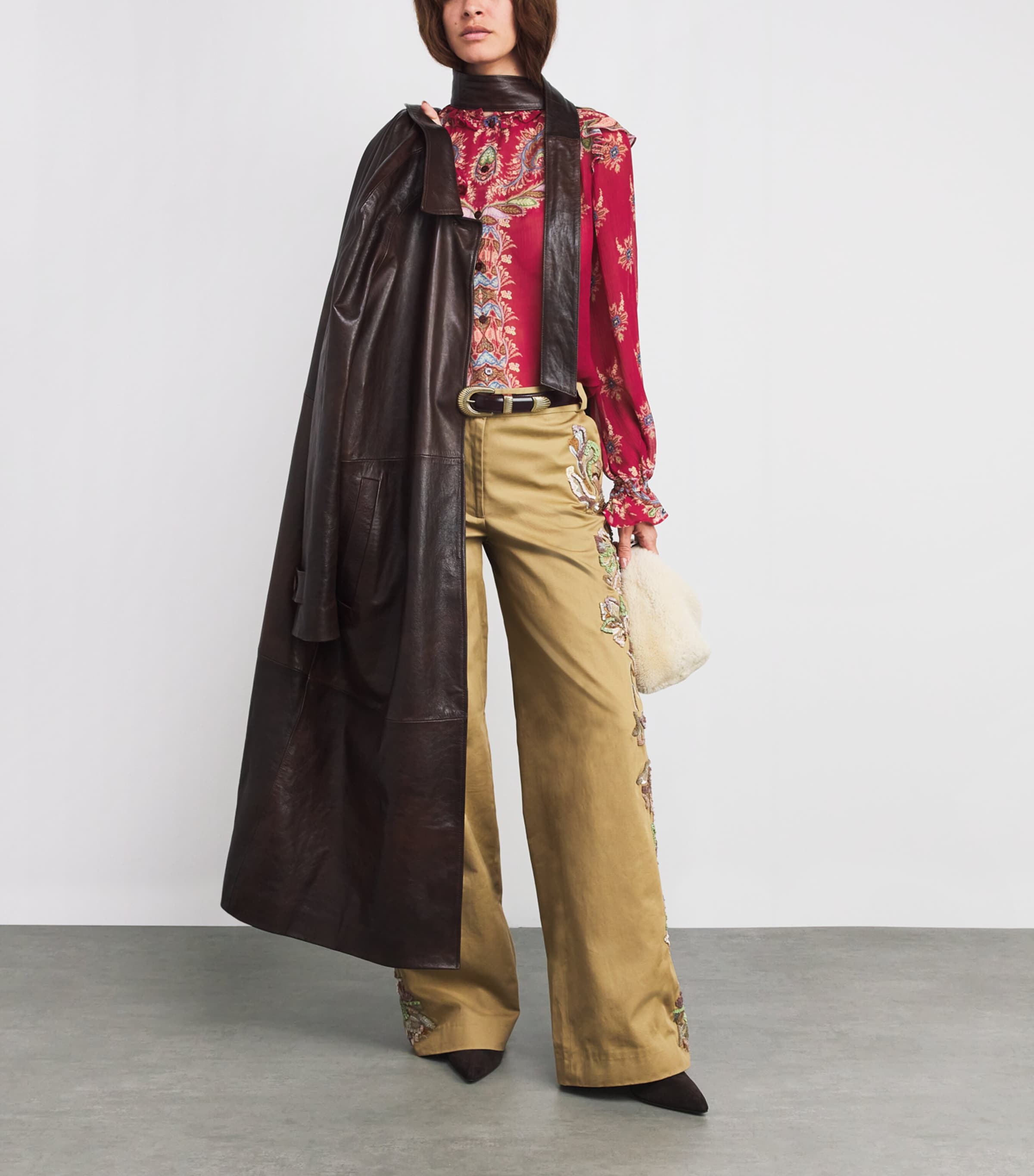 Red Ruffled Paisley Print Blouse