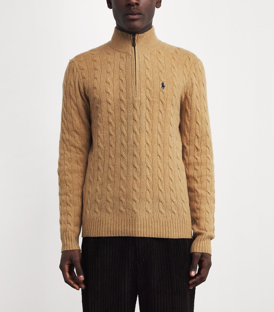 Polo Ralph Lauren Brown Wool-Cashmere Quarter-Zip Sweater
