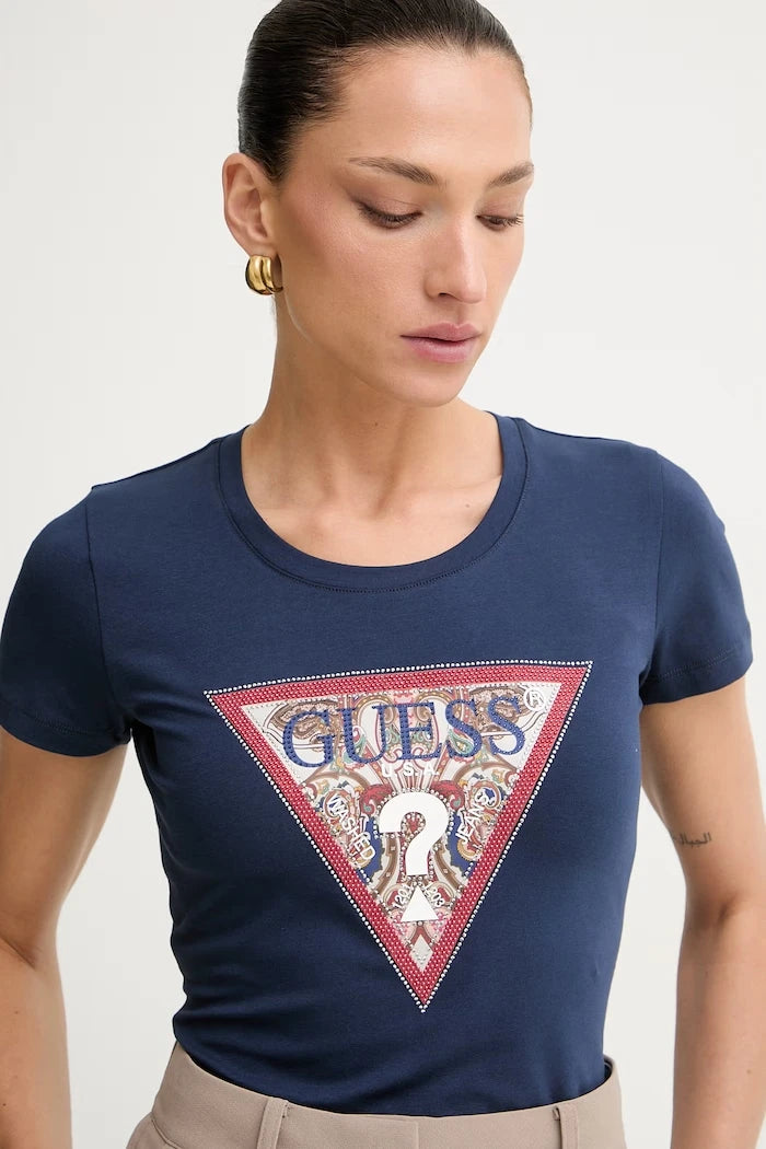 Guess Pamuk ve Elastanlı Kadın Tişört PAISLEY