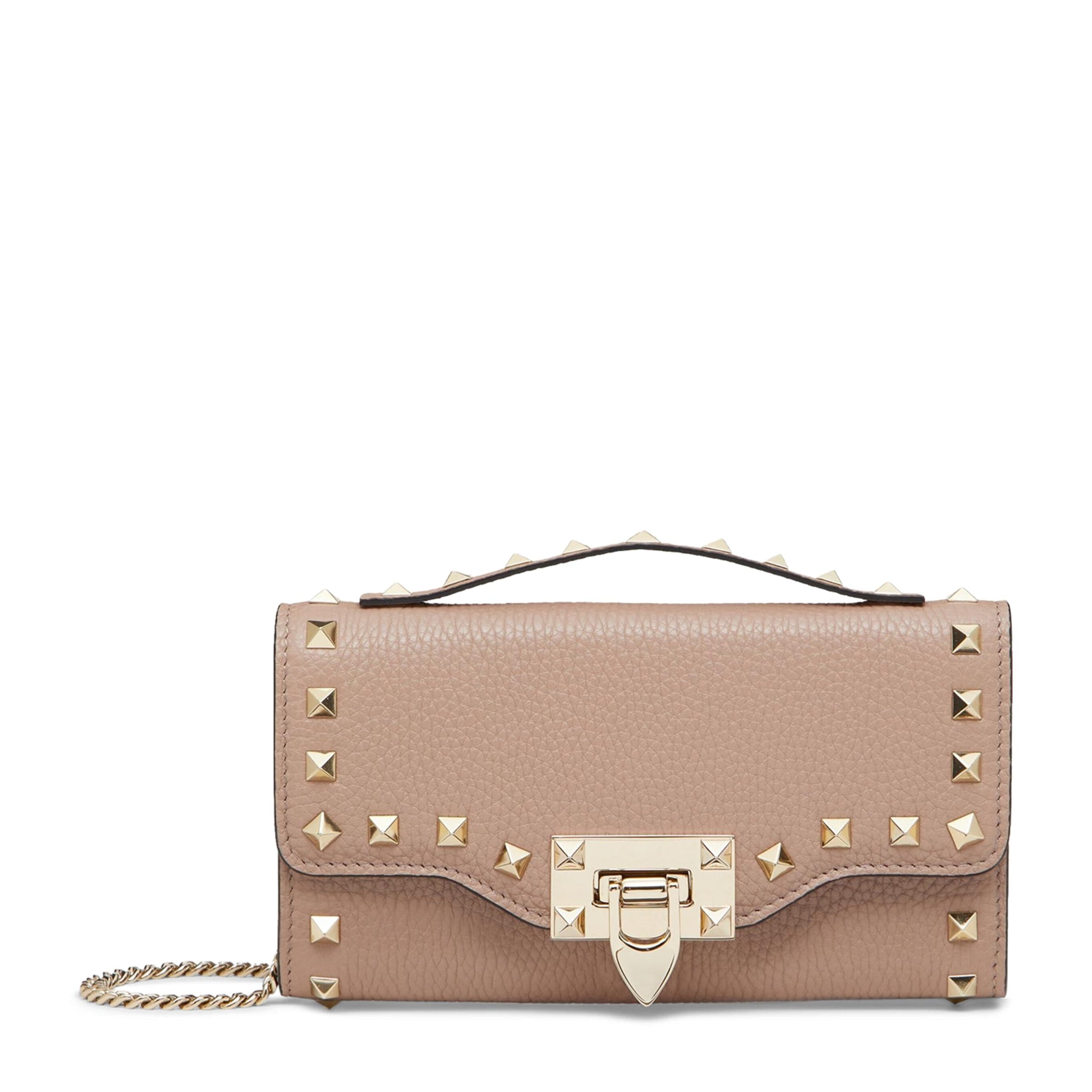 Valentino Garavani Nude Leather Rockstud Chain Wallet
