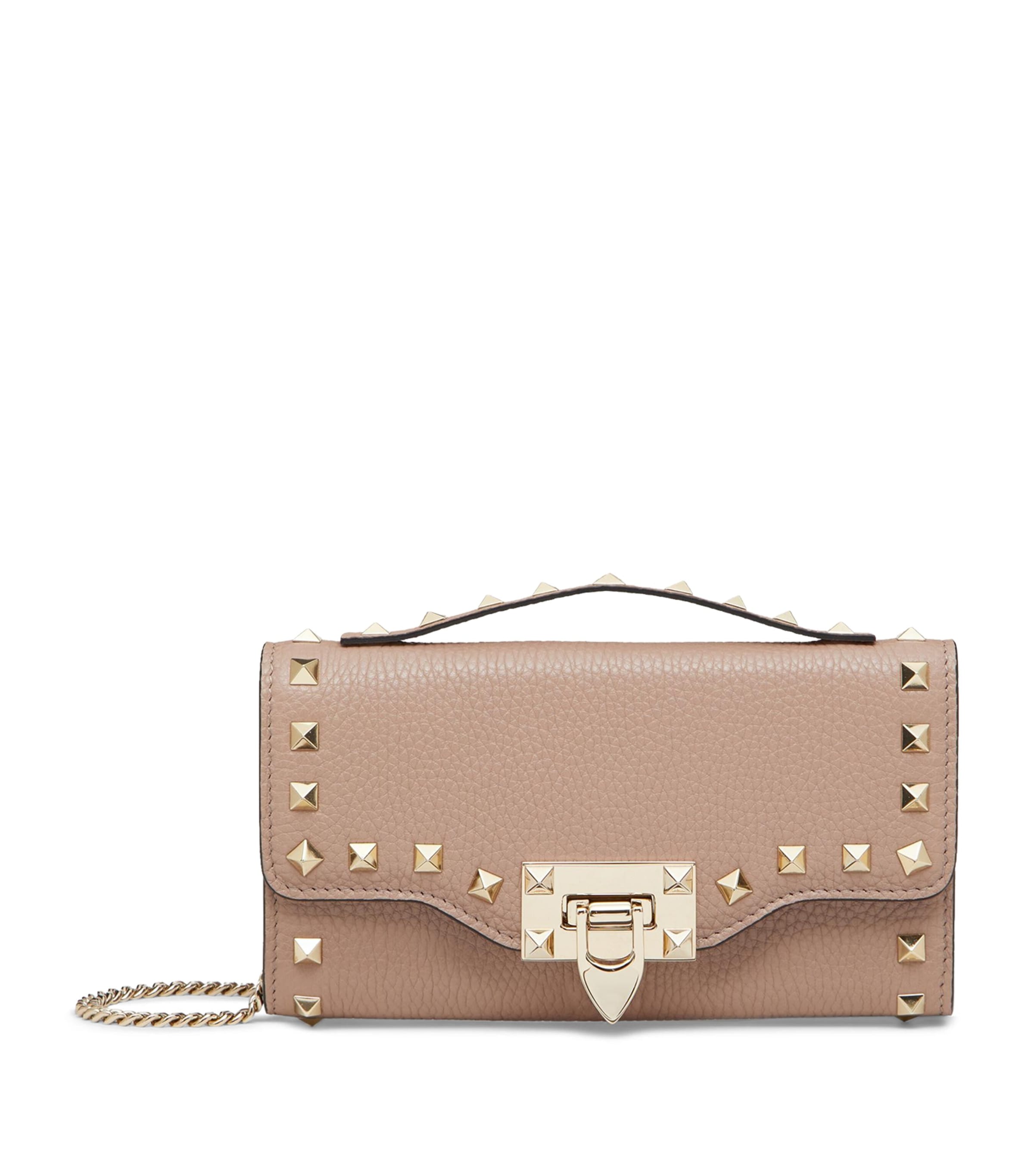 Valentino Garavani Nude Leather Rockstud Chain Wallet