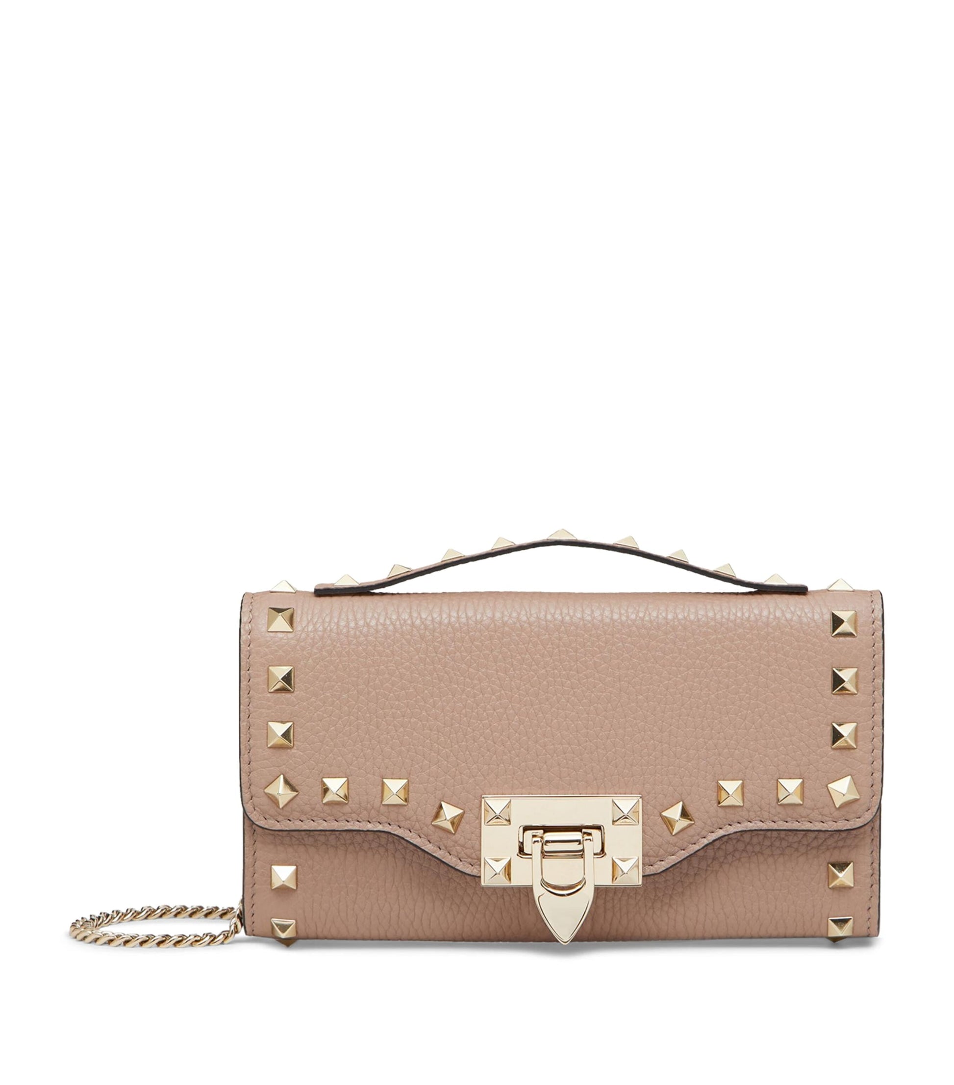 Valentino Garavani Nude Leather Rockstud Chain Wallet