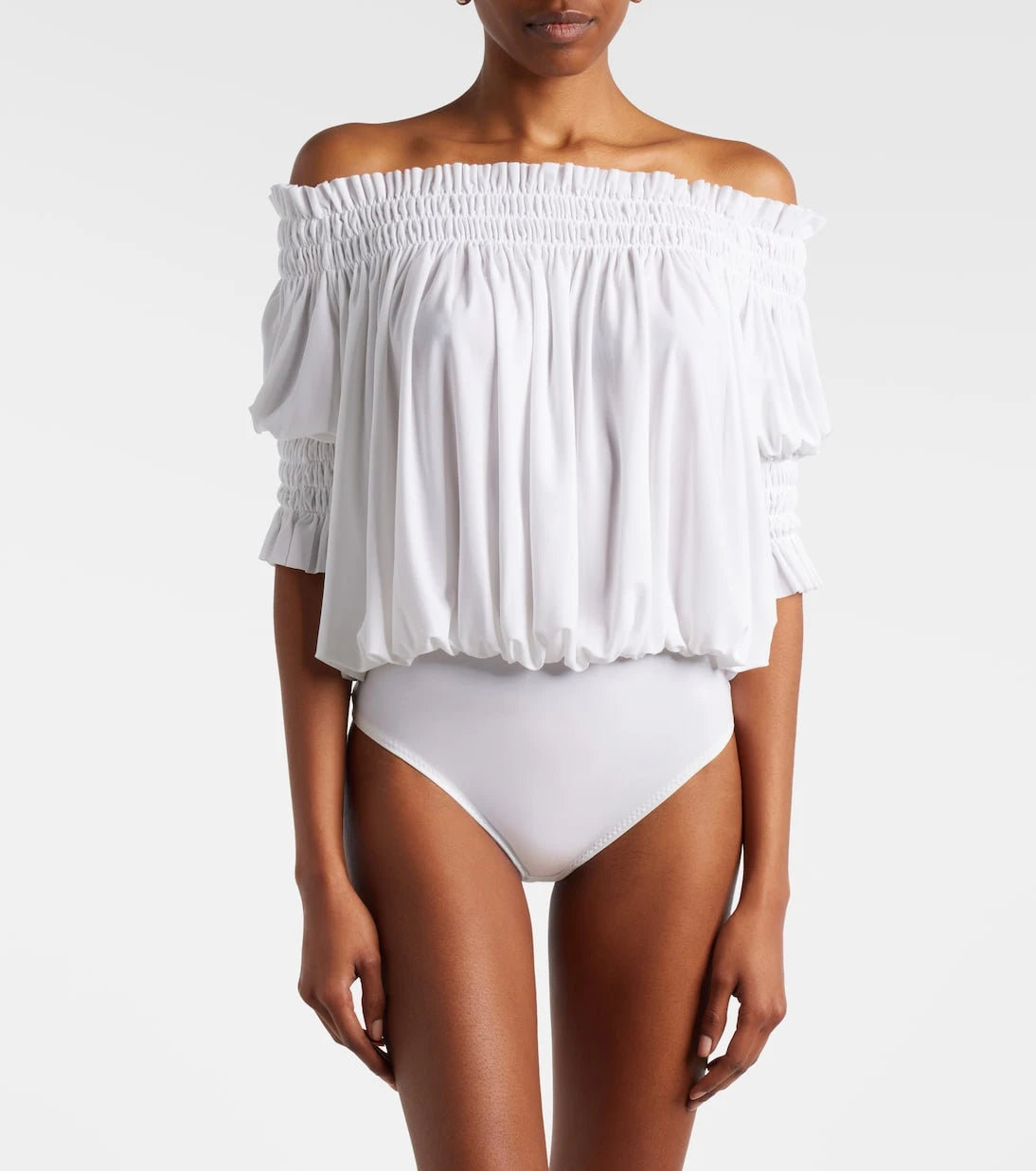 Norma Kamali - Off-shoulder smocked bodysuit