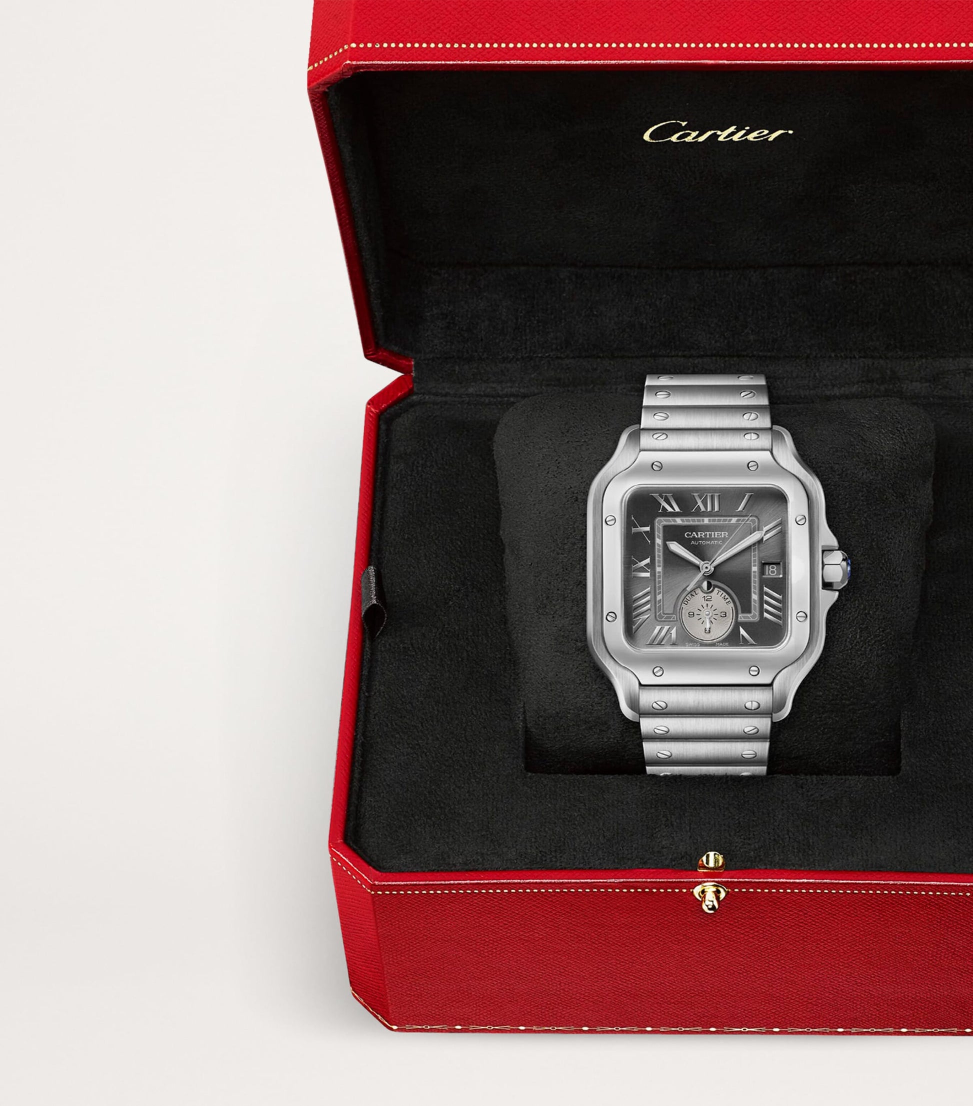Cartier Rhodium-Plated Santos de Cartier Dual Time Watch 40.2mm