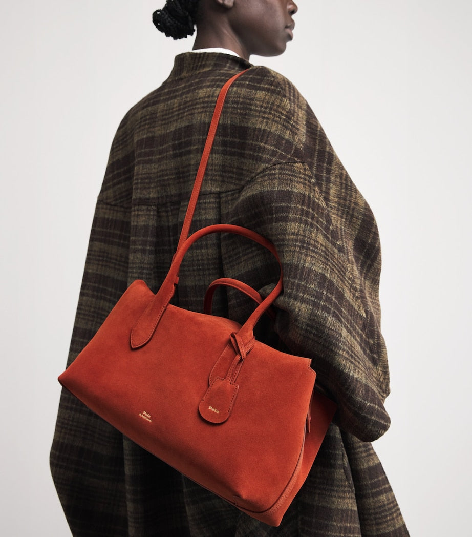 Brown Medium Suede Bellport Top-Handle Bag