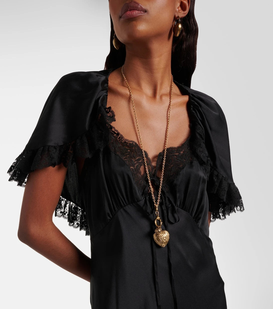 Chloé - Lace-trimmed silk satin maxi dress