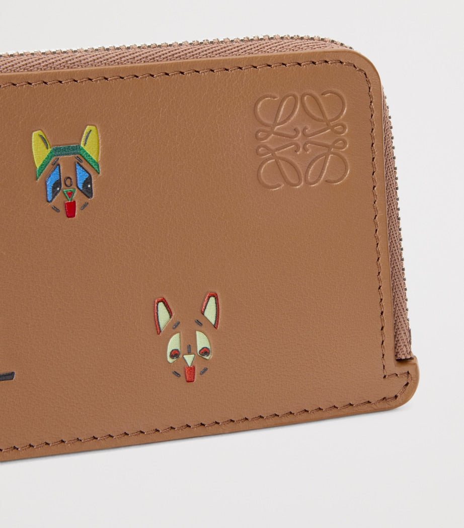 LOEWE Brown Leather Cats Coin Card Holder