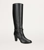 Valentino Garavani Black Leather VLogo Knee-High Boots 75