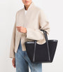 Small Canvas-Leather Embossed Tote Bag BLACK