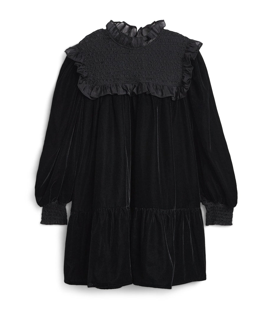 PETITE AMALIE Black Shirred Organza Velvet Dress (4-16 Years)