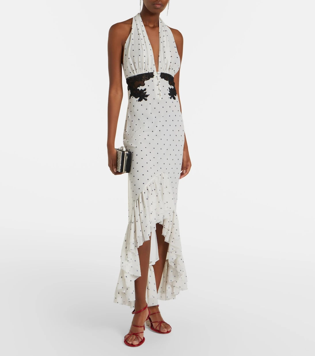 Self-Portrait - Lace-trimmed polka-dot maxi dress