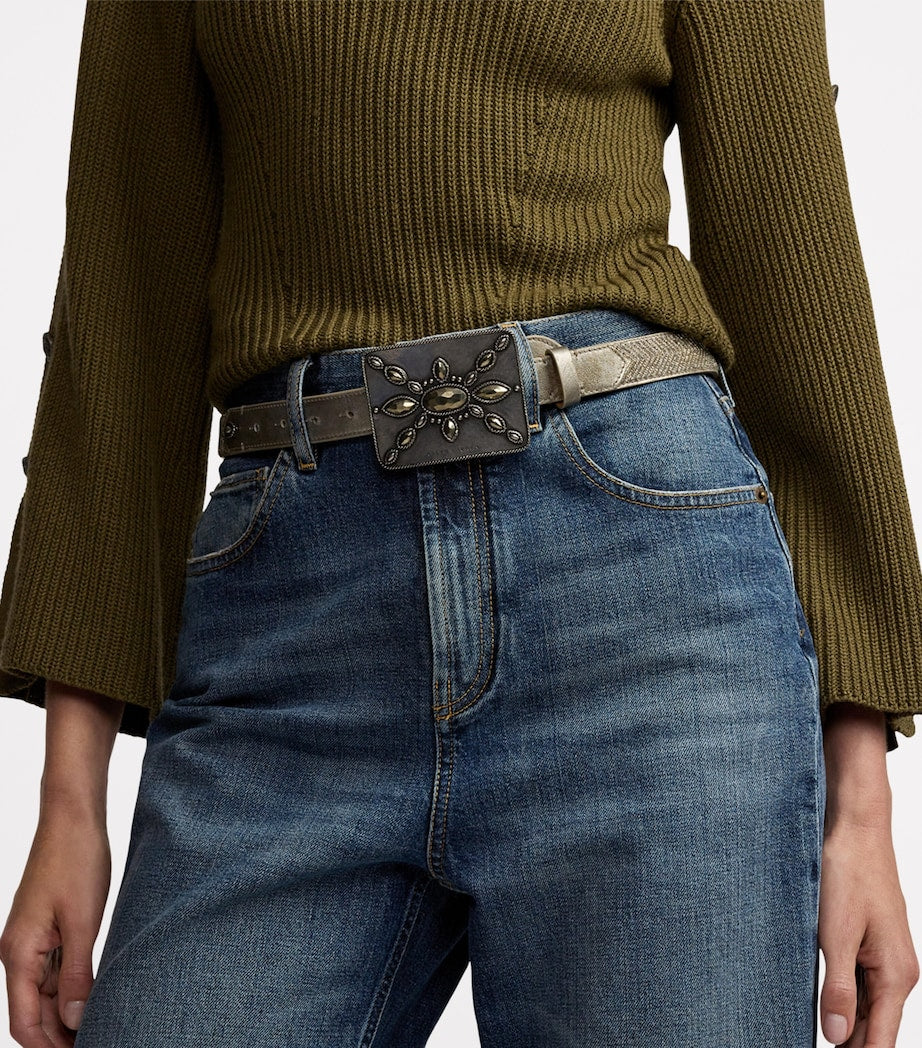 Ralph Lauren Collection Silver Leather Embellished Belt