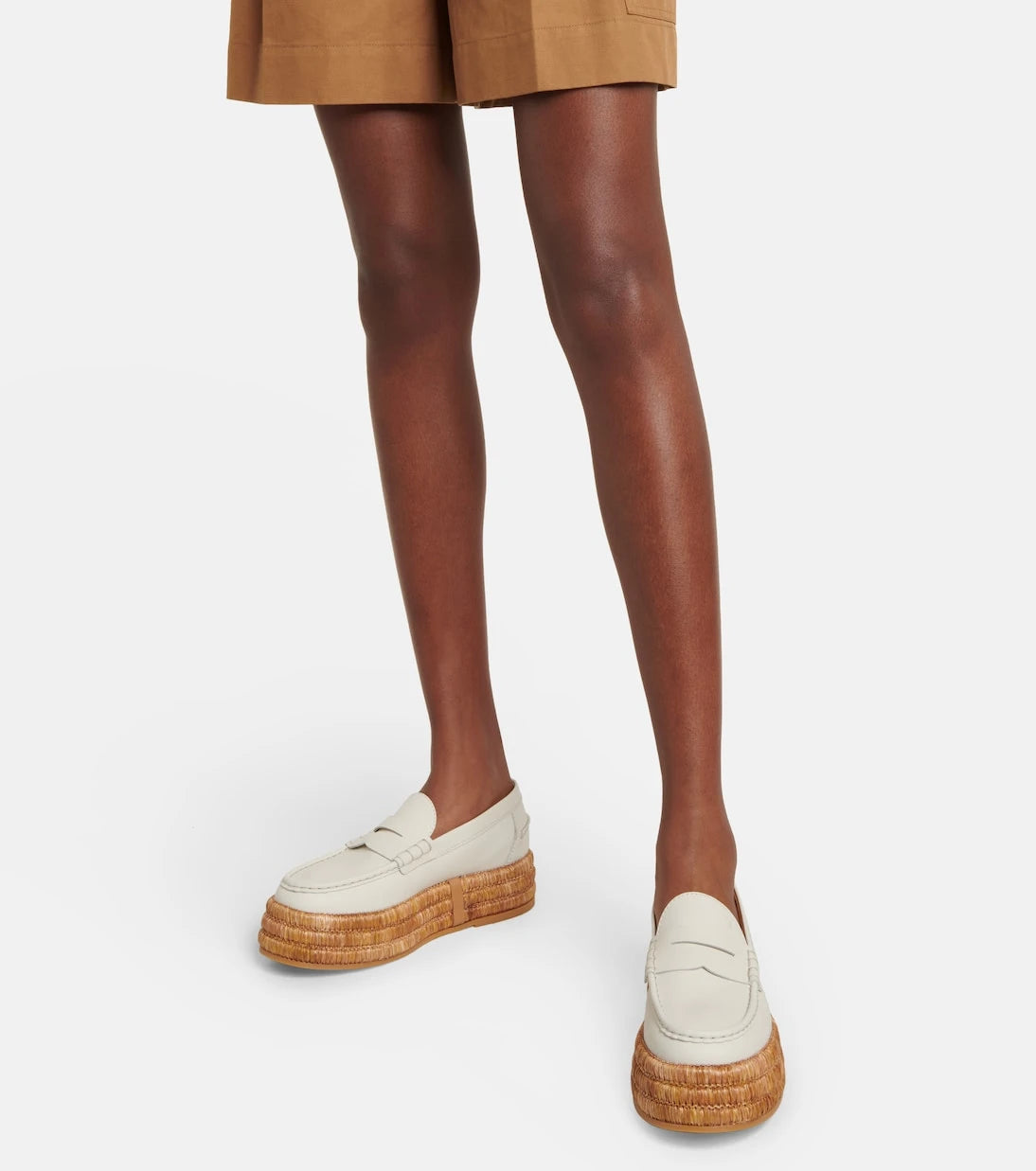 Tod's - Leather and raffia platform loafers
