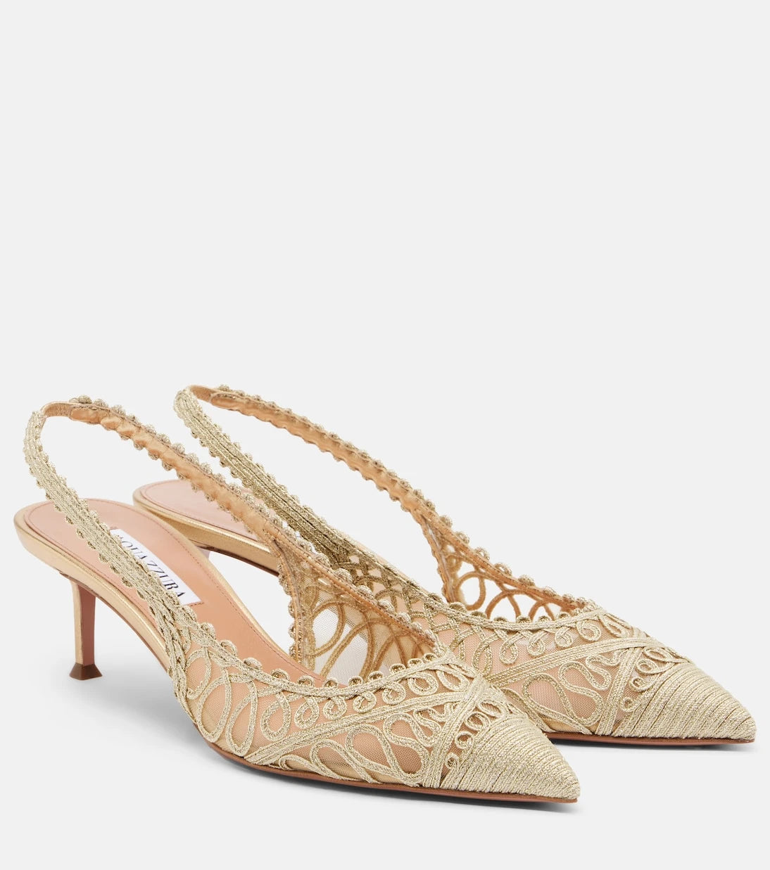 Aquazzura - Kahlo metallic raffia and mesh slingback pumps