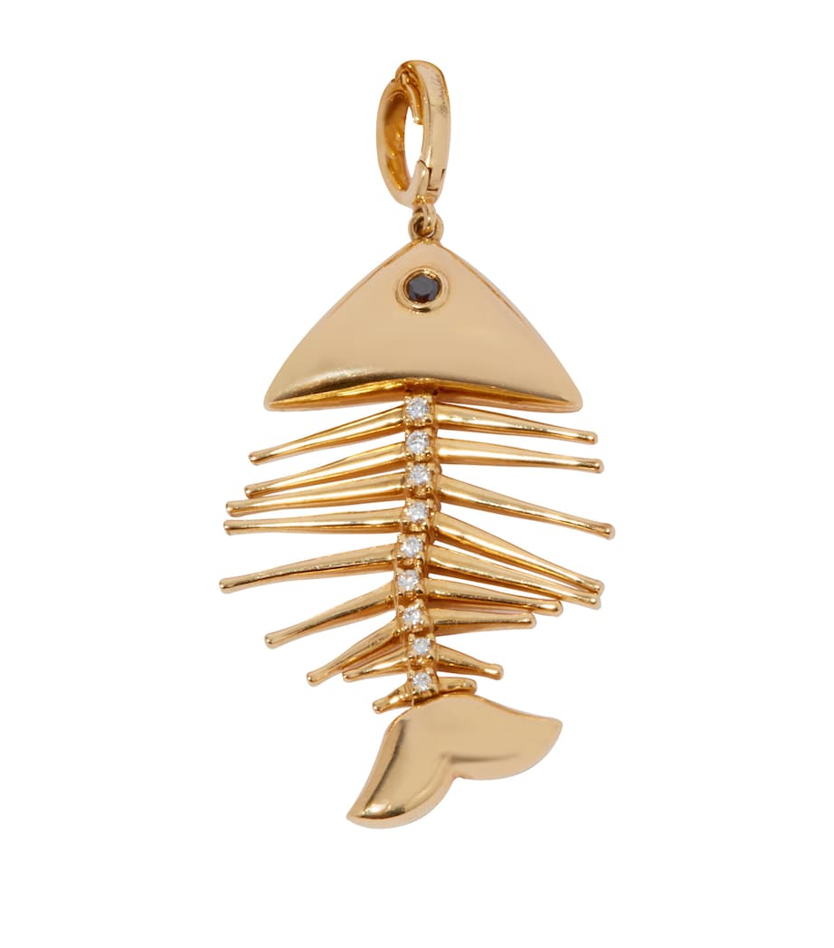 Yellow Gold and Diamond Fish Bones Charm