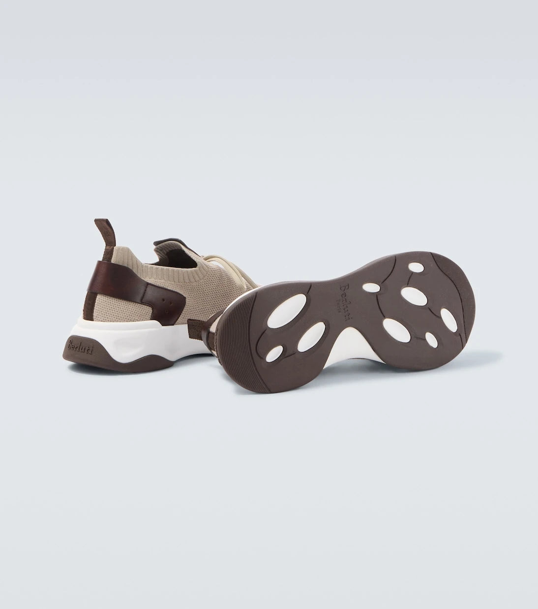 Berluti - Shadow leather-trimmed knitted sneakers