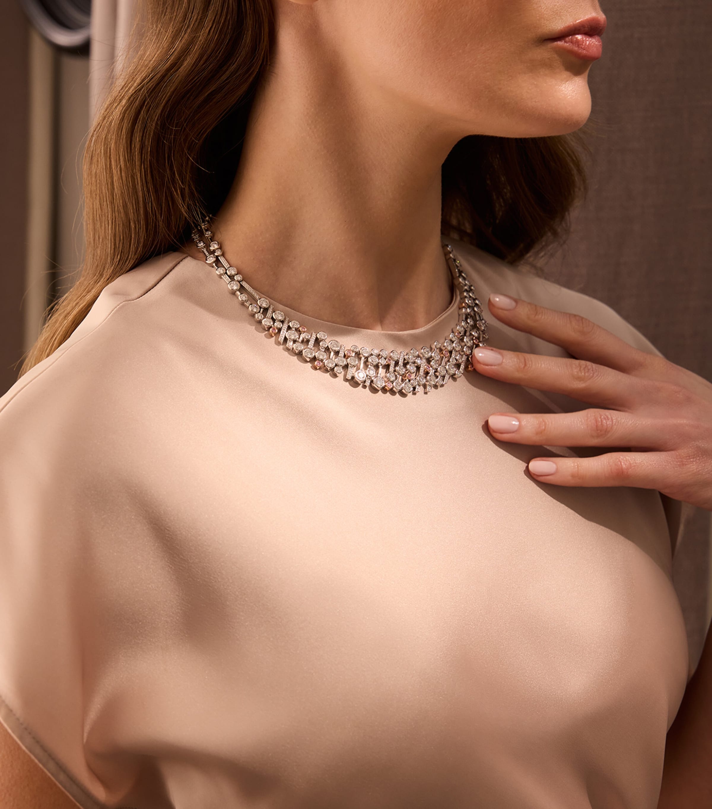 Platinum, Rose Gold and Diamond Raindance Necklace