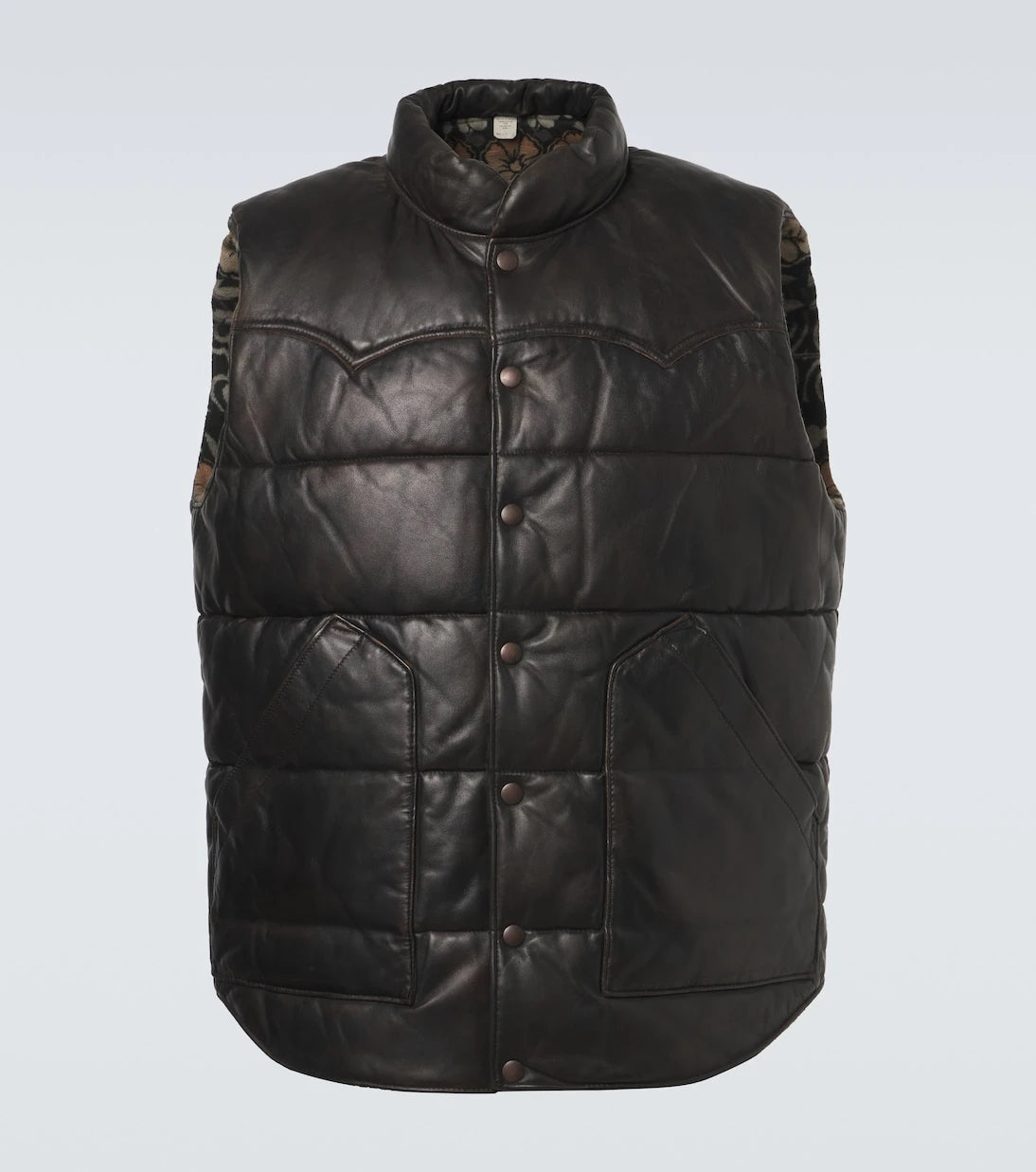 RRL - Reversible leather and cotton puffer vest
