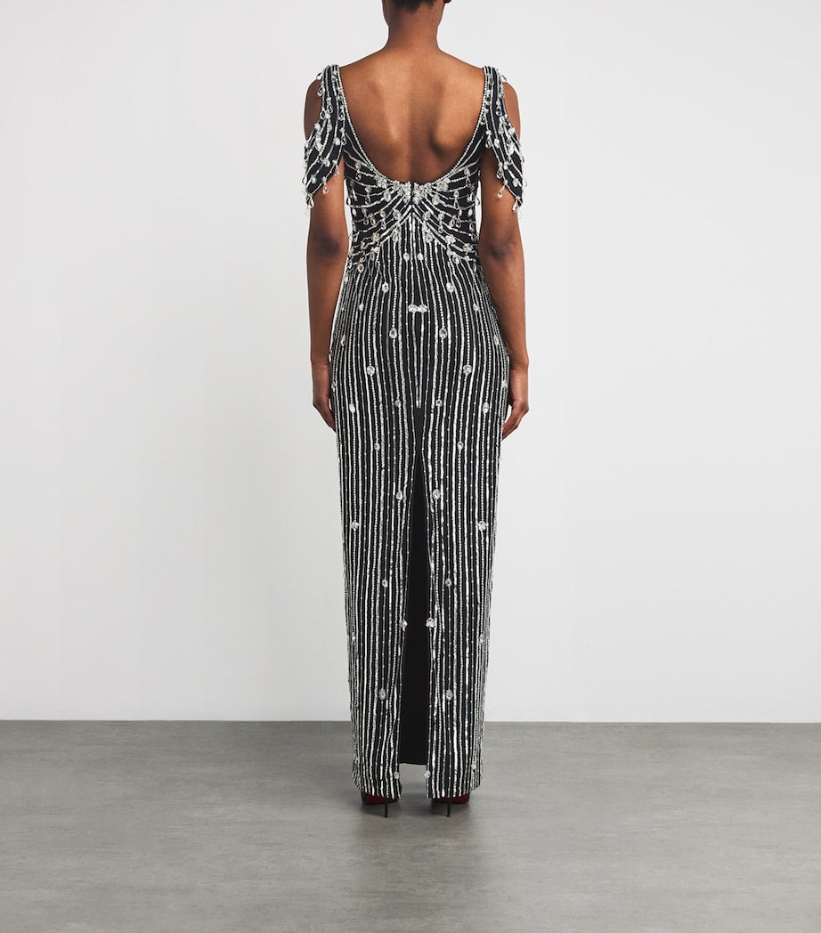 Pamella Roland Black Crystal-Embellished Gown