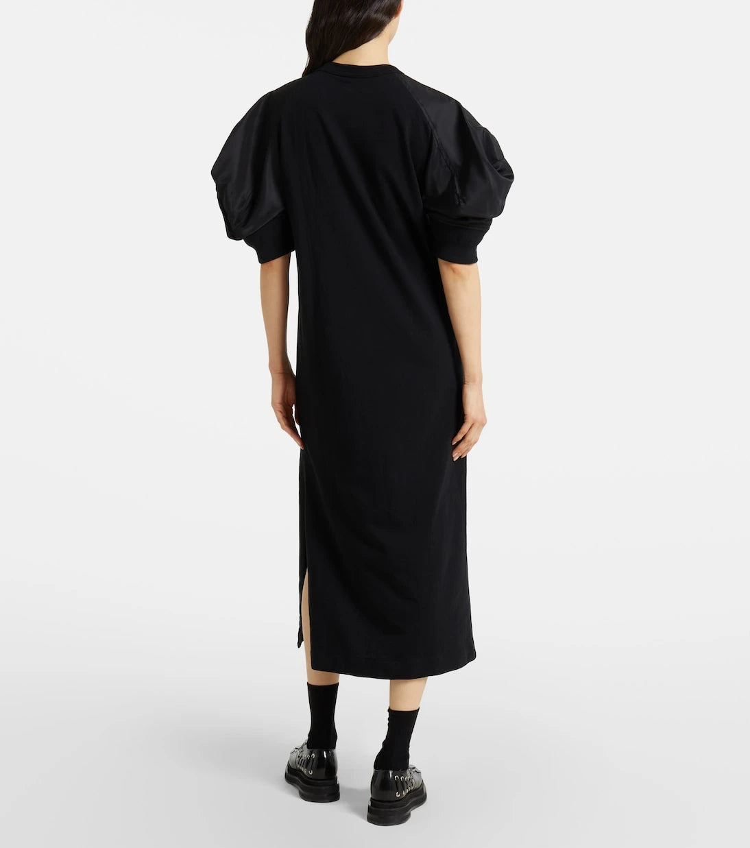 Sacai - Puff-sleeve cotton-blend jersey midi dress