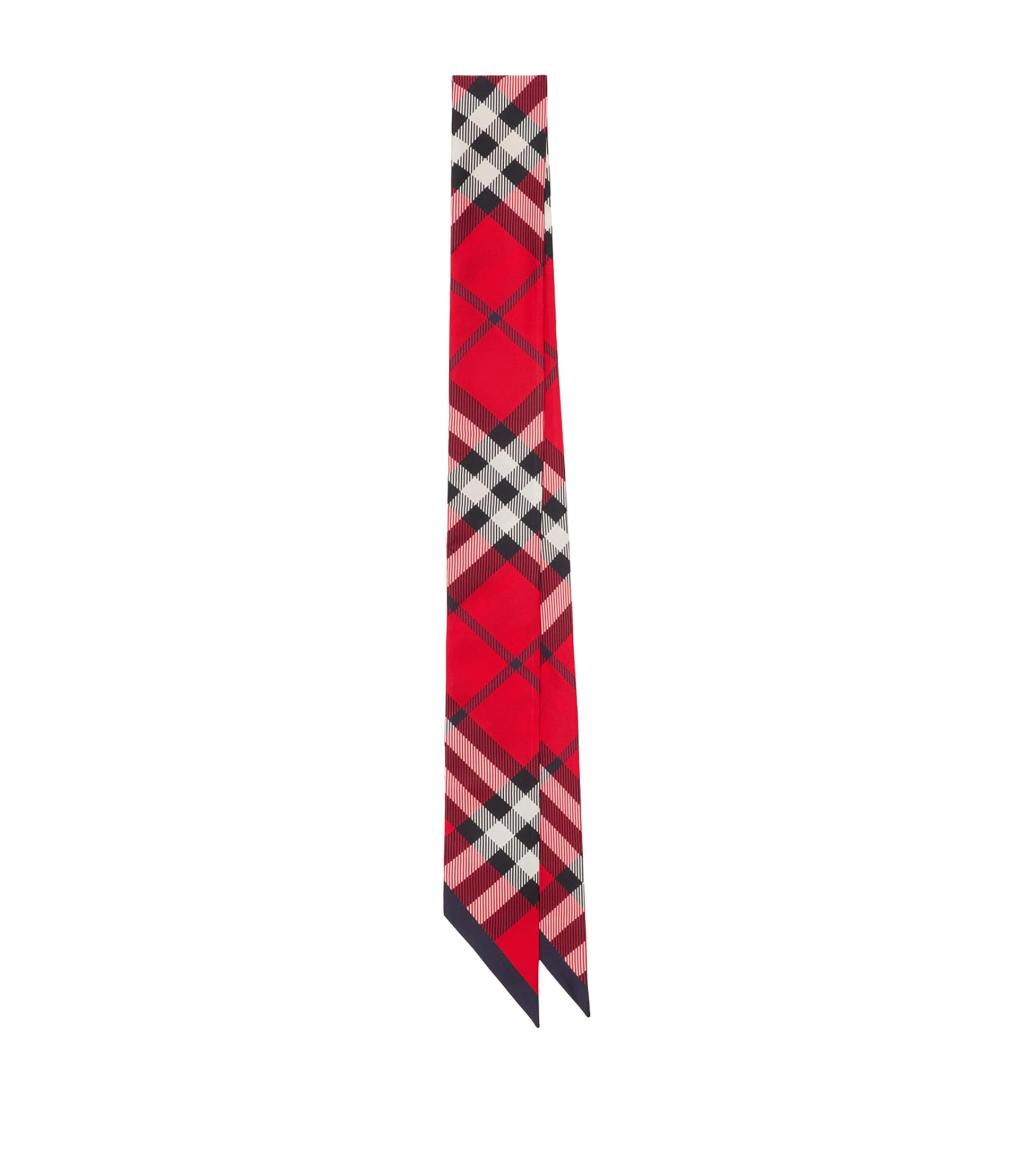 Red Silk Skinny Check Scarf