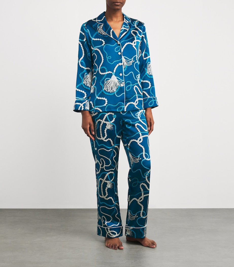 Silk Floral Lila Periwinkle Pyjama Set